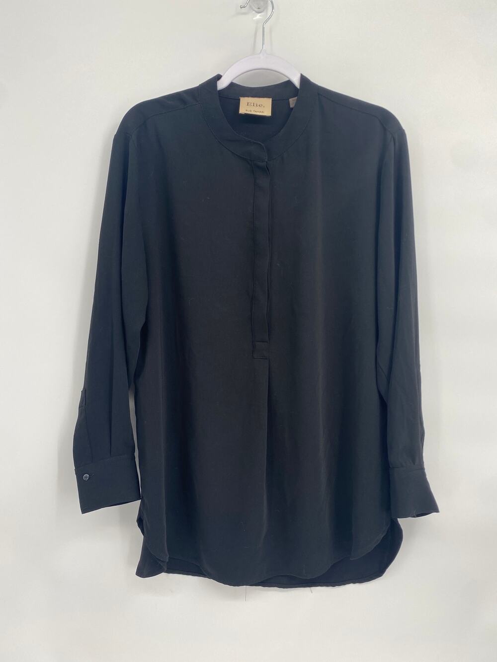 Elie Tahari Womens Black Hidden Buttons Long Sleeve Tunic Blouse Size Medium